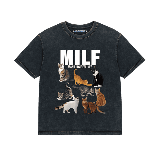 MILF (MAN I LOVE FELINES) ACID WASH T-SHIRT